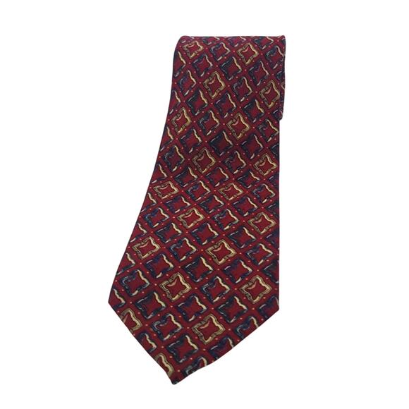Vintage Christian Dior Designer Red Geometric 100% Silk Mens Tie - Picture 2 of 6